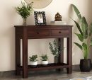 Wooden Console Table for Living Room Décor | Entryway | Bedroom with 2 Storage Pull Drawer (1 Piece, Walnut Finish, 35X89X78Cm)