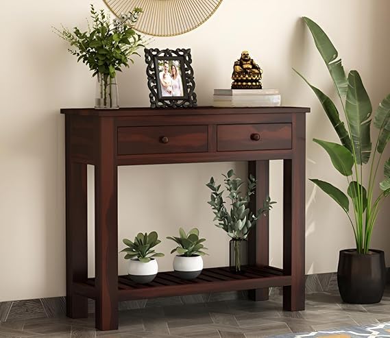 Wooden Console Table for Living Room Décor | Entryway | Bedroom with 2 Storage Pull Drawer (1 Piece, Walnut Finish, 35X89X78Cm)