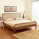 SMAART CRAAFTS Rattan Queen Size Bed Without Storage | Mango Wood, Honey Finish | Mattress Size-60 x 78 Inches | Palang for Bedroom Living Room Home Hotel Furniture | Assembly-DIY