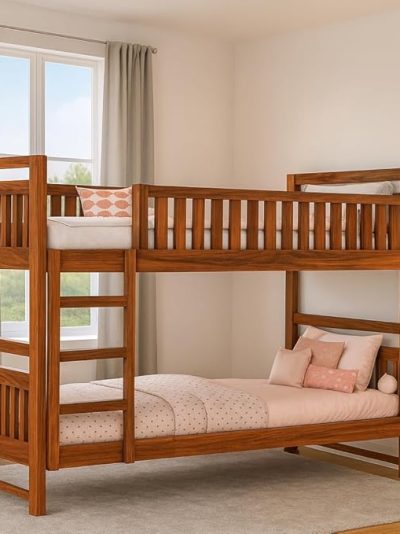Sheesham Wood Single Size Bunk Bed Without Storage Solid Wood Wooden Cot Palaung for Bedroom Living Room (Honey)