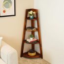 Solid Sheesham Wood Corner Ladder Shelves for Home & Office| Wooden Corner Shelves with 4Tier for Living Room Bookcase Natural Finish (Honey Oak Finish)