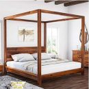 Solid Sheesham Wood Grand Poster King Size Bed for Bedroom | Wooden Poster Bed for Home & Hotel | Palang Double Bed Cot Without Storage | 78 x 72 Inch | Honey Finish